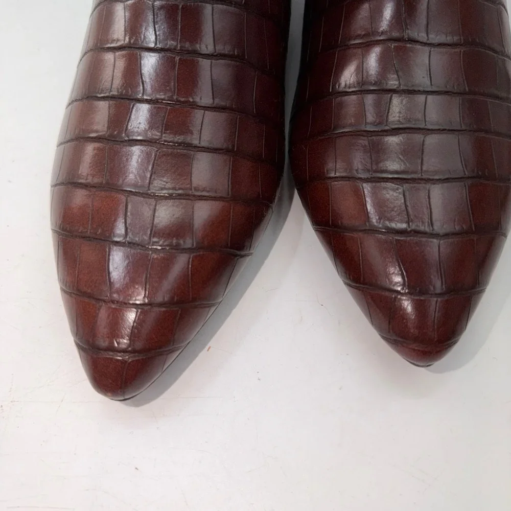 JustFab 8.5 Sienna Croc Embossed Tall Knee High Pointed Toe Flat Boots Mob Wife